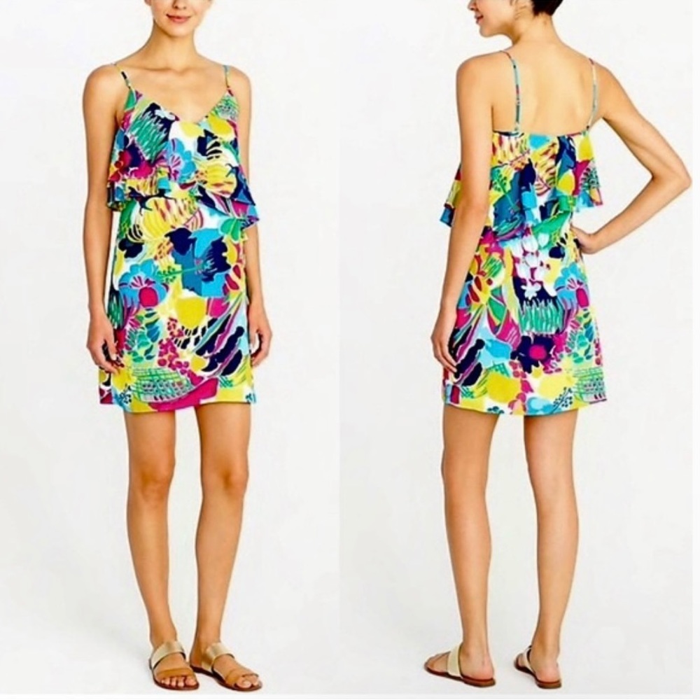 J Crew Tropical Spaghetti Strap‎ Mini Dress Size 4 Colorful Summer Vacation